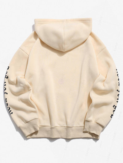 Rose Letter Fleece Kangaroo Pocket Pullover Hoodie