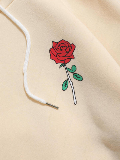 Rose Letter Fleece Kangaroo Pocket Pullover Hoodie