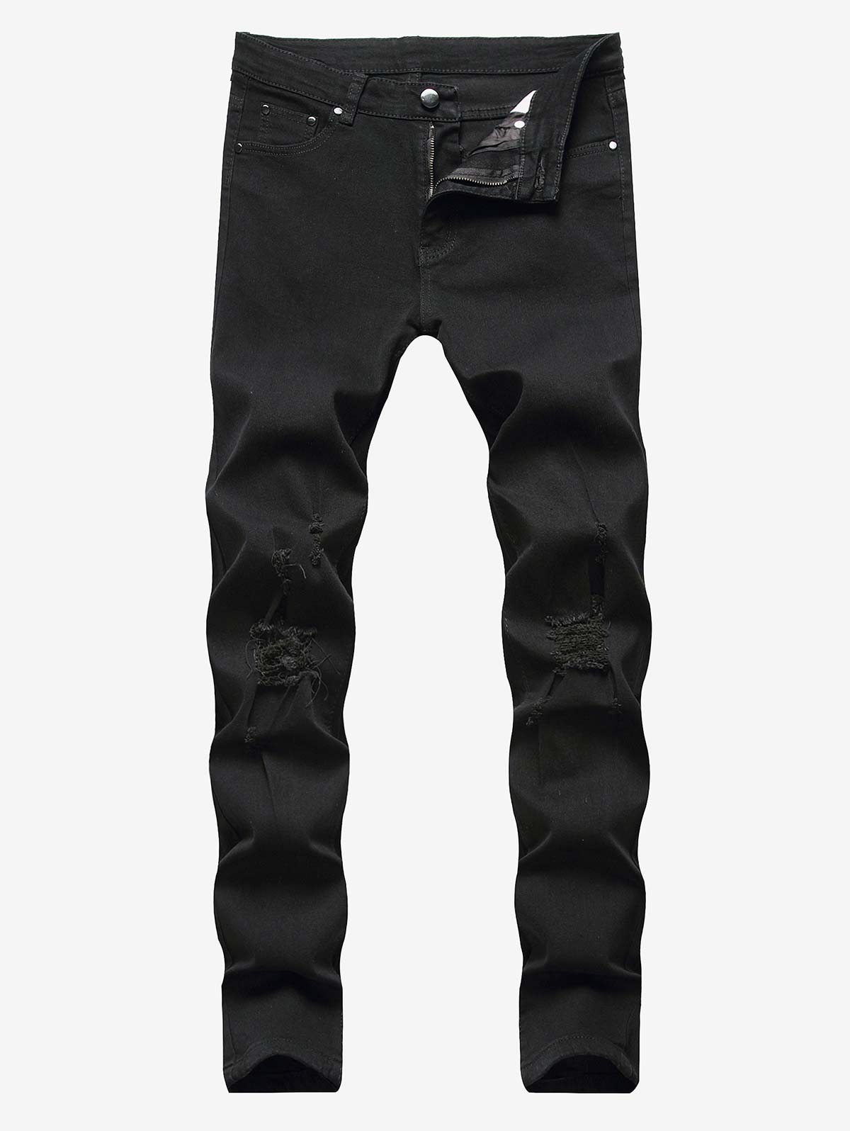 Mens Frayed Ripped Zipper Fly Jeans