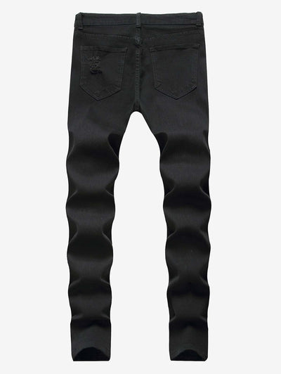 Mens Frayed Ripped Zipper Fly Jeans