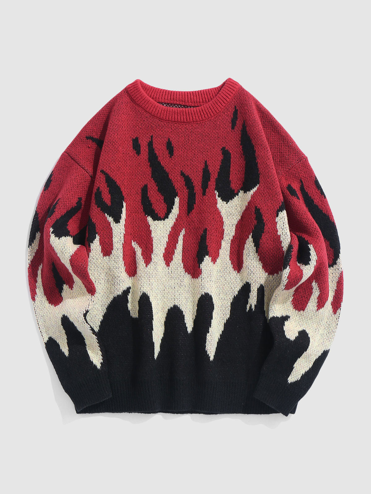 Mens Y2K Aesthetic Flame Pattern Casual Sweater