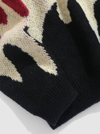 Mens Y2K Aesthetic Flame Pattern Casual Sweater