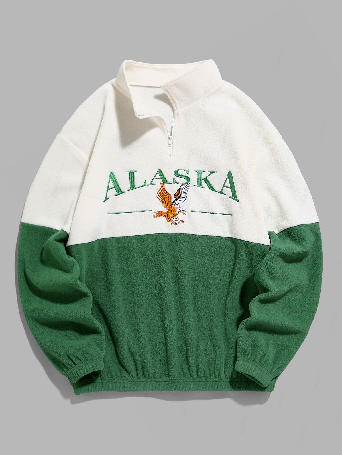 Quarter Zip Design ALASKA Embroider Two Tone Polar Fleece Sweatshirt