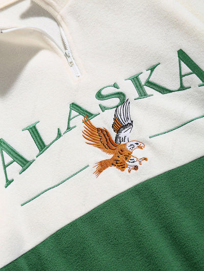 Quarter Zip Design ALASKA Embroider Two Tone Polar Fleece Sweatshirt