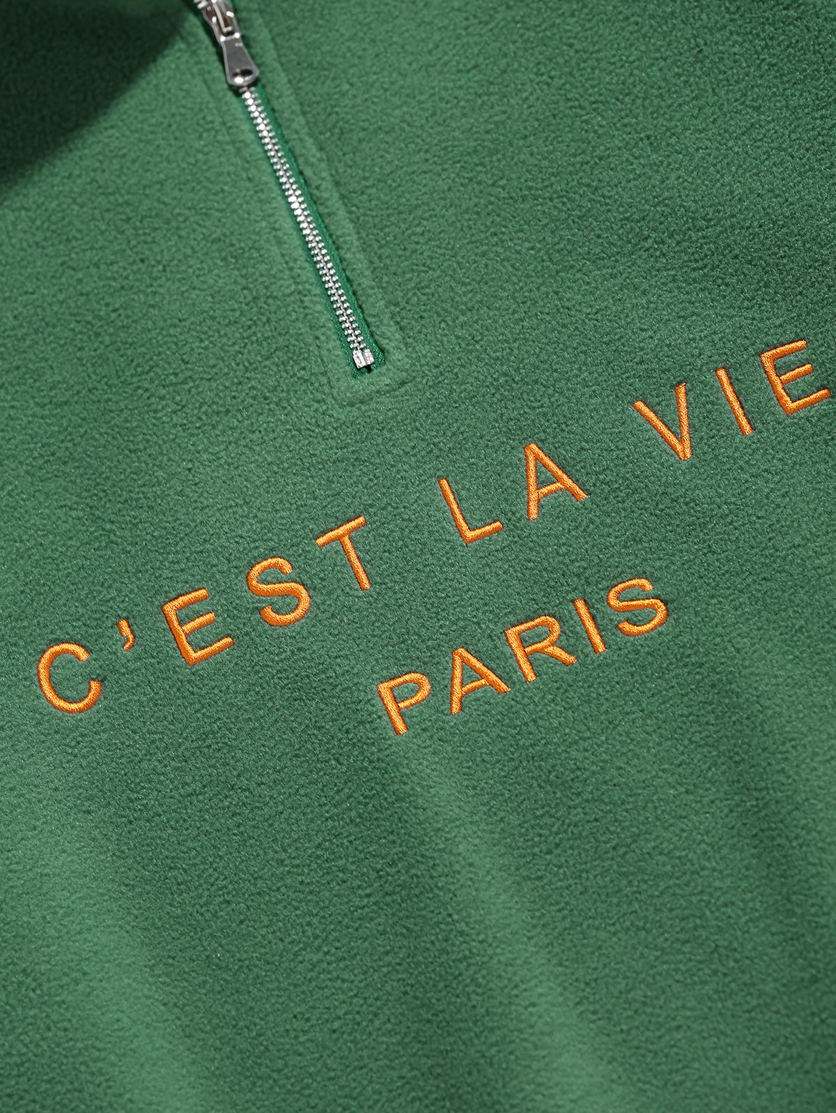 Mens C' EST LA VIE Letter Embroidered Quarter Zip Polar Fleece Sweatshirt Kosyway