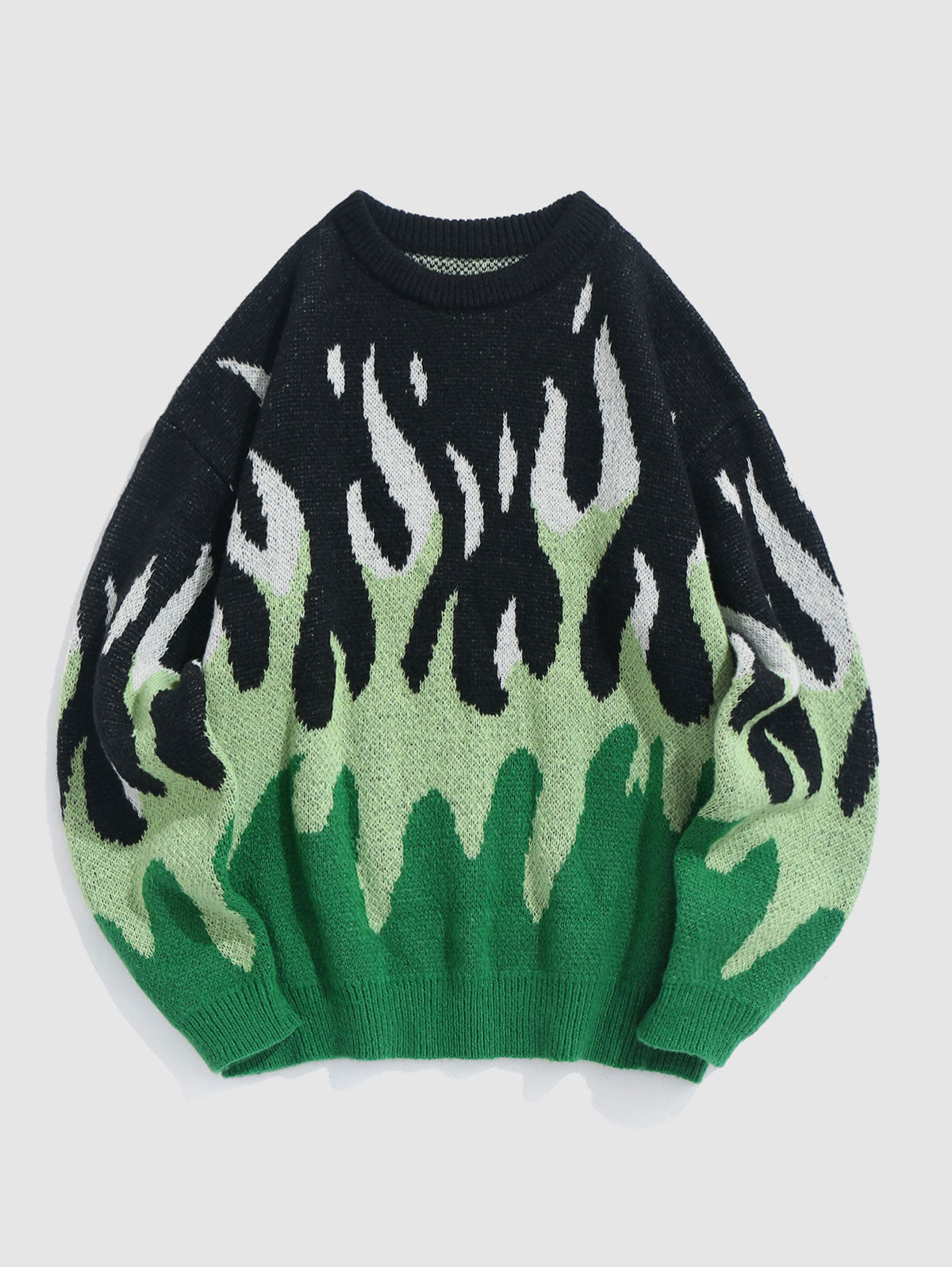 Mens Y2K Aesthetic Flame Pattern Casual Sweater