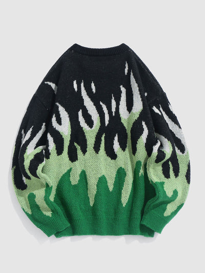 Mens Y2K Aesthetic Flame Pattern Casual Sweater