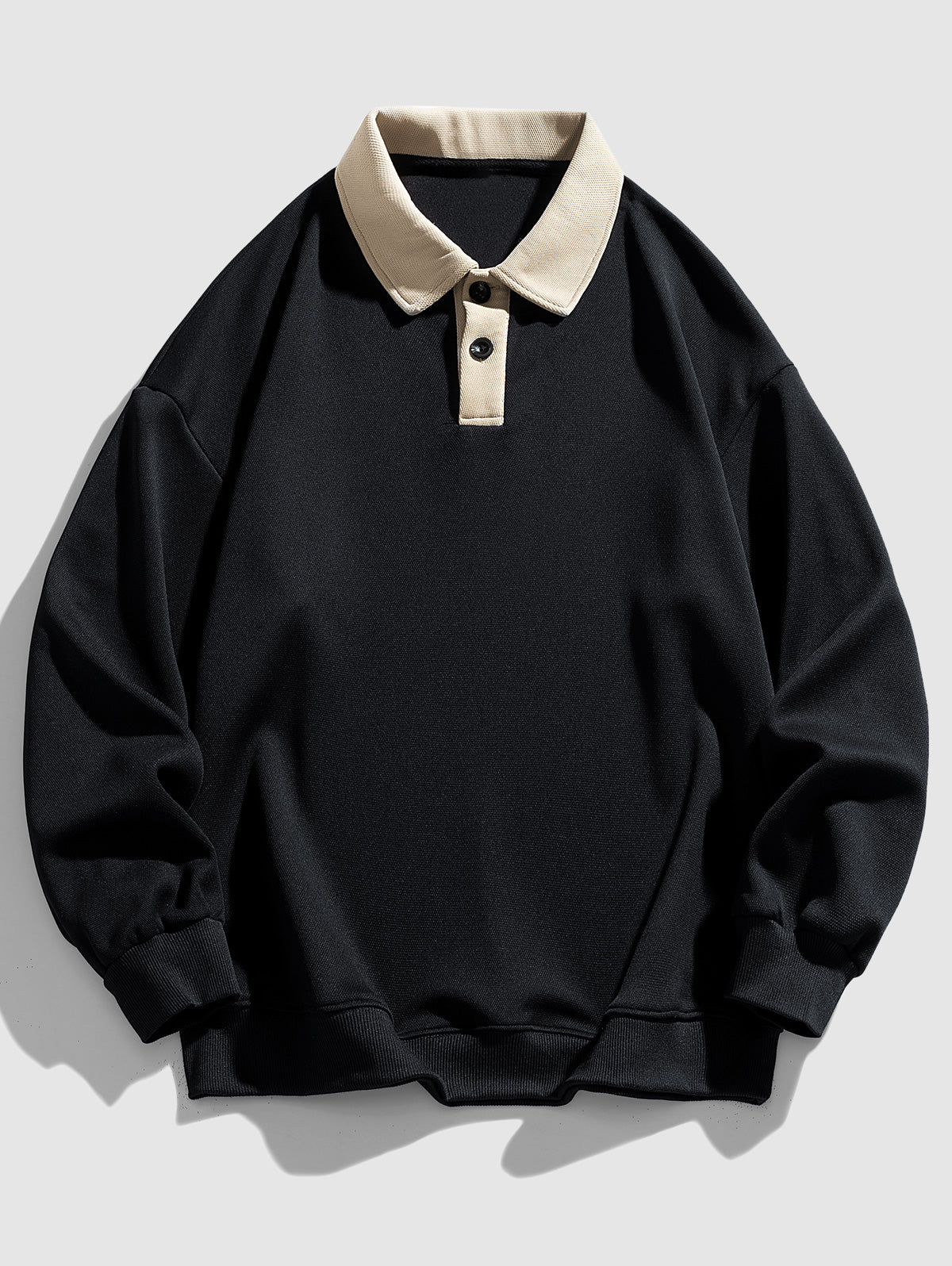 Color Spliced Polo Collar Sweatshirt