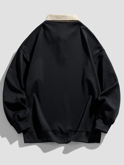 Color Spliced Polo Collar Sweatshirt