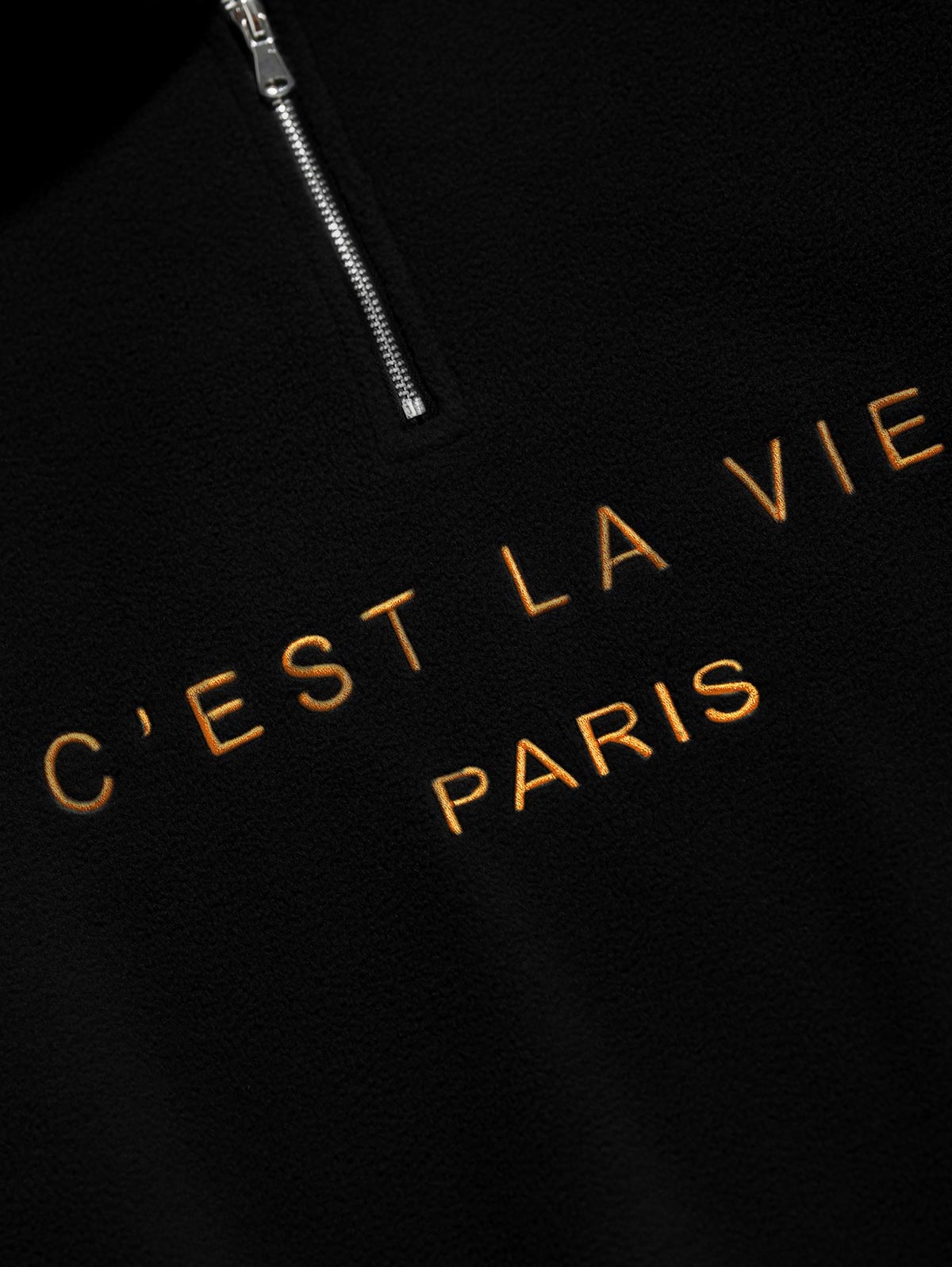 Mens C' EST LA VIE Letter Embroidered Quarter Zip Polar Fleece Sweatshirt Kosyway