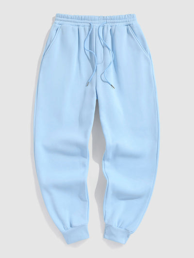 Solid Color Thermal Fleece-lined Casual Sweatpants