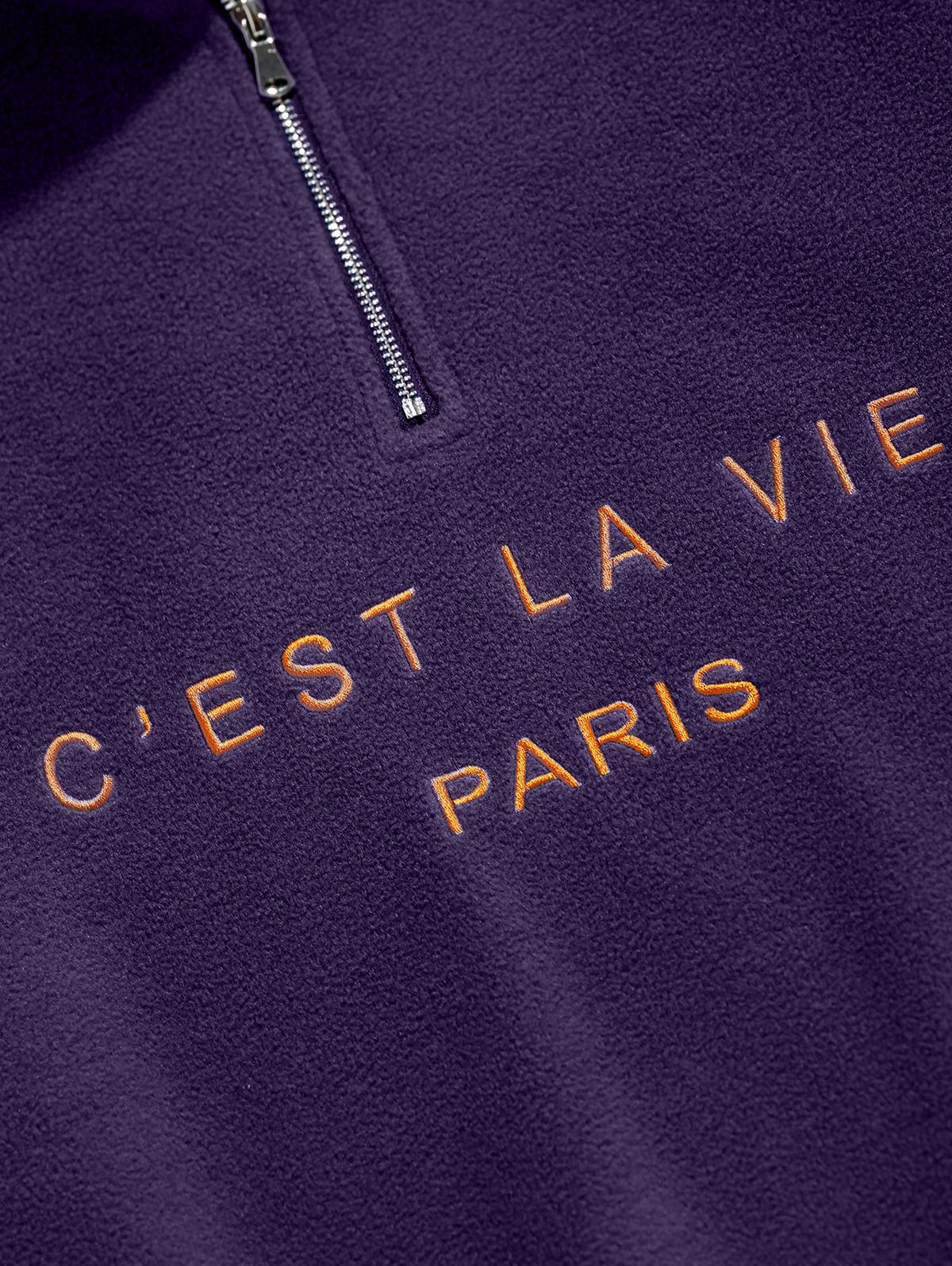 Mens C' EST LA VIE Letter Embroidered Quarter Zip Polar Fleece Sweatshirt