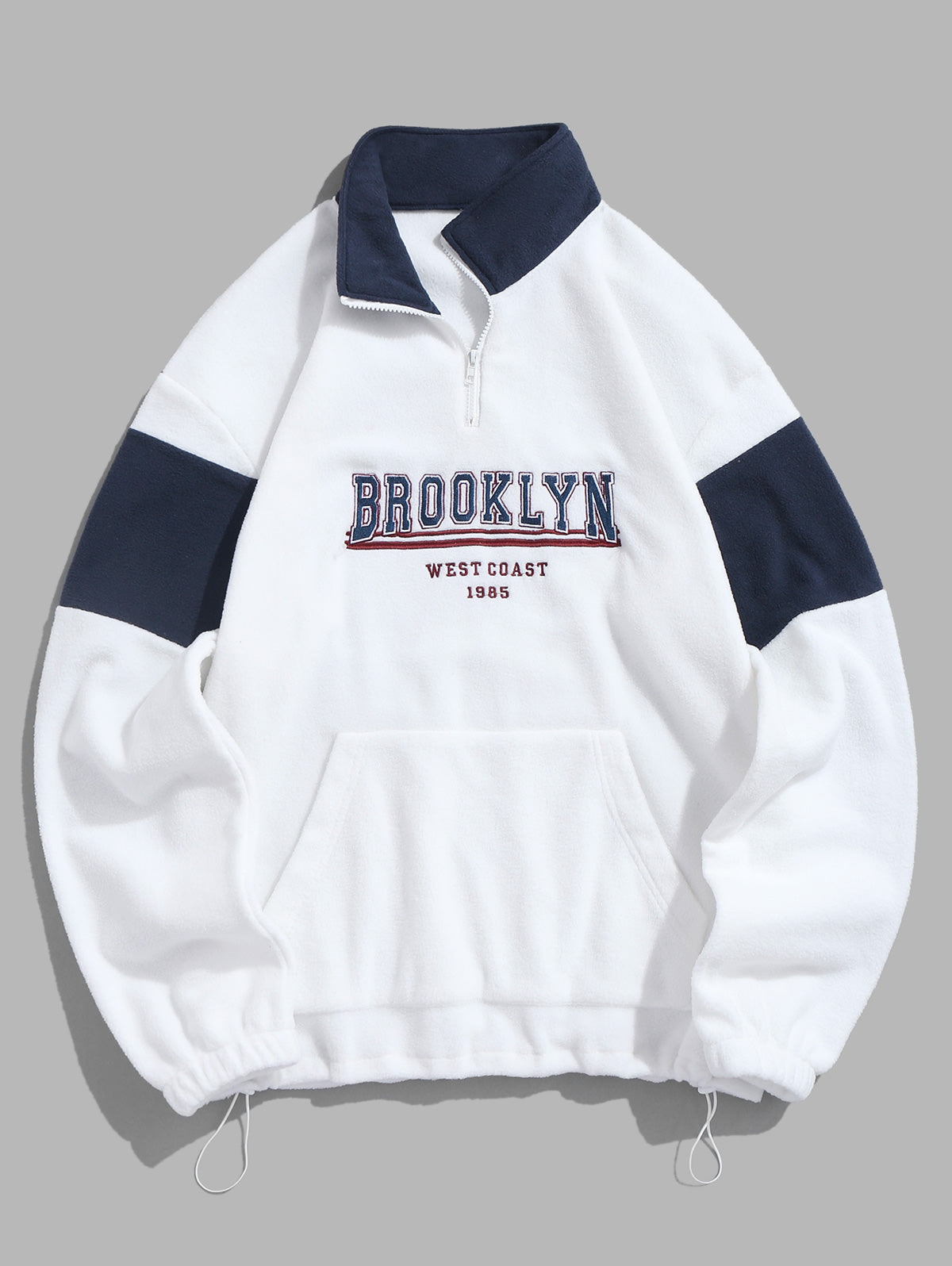 Mens Colorblock BROOKLYN WEST COAST Embroidery Fleece Sweatshirt