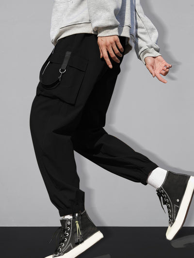 Strap Design Multi Pockets Solid Color Cargo Pants