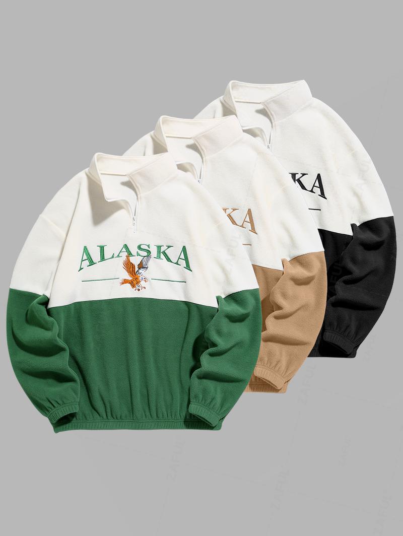 Quarter Zip Design ALASKA Embroider Two Tone Polar Fleece Sweatshirt