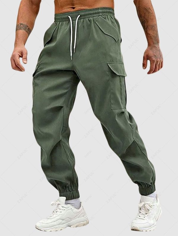 Solid Color Multi-pocket Design Beam Feet Cargo Pants