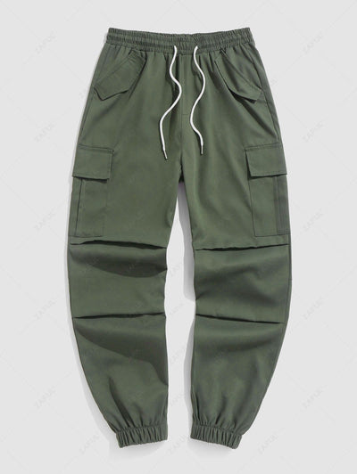 Solid Color Multi-pocket Design Beam Feet Cargo Pants