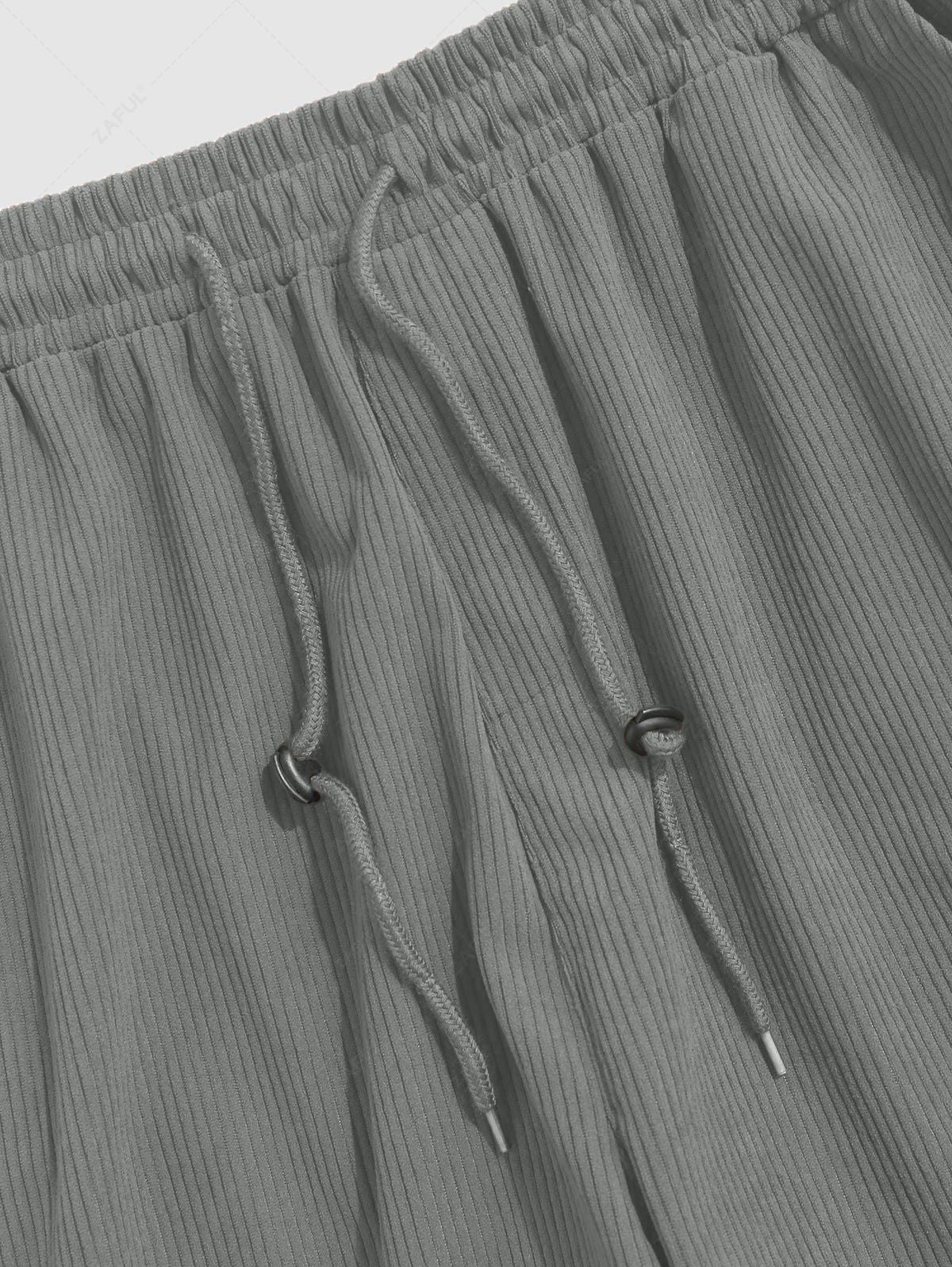 Side Large Pocket Design Wide Leg Corduroy Pants