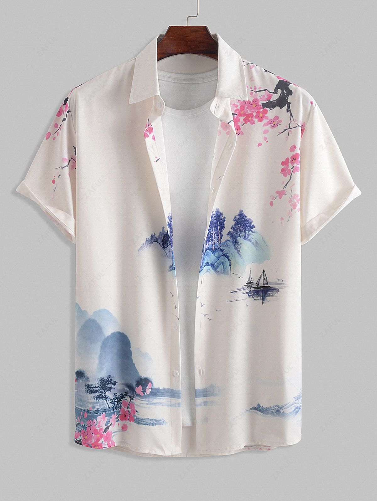 Landscape Painting Oriental Short Sleeves Shirt