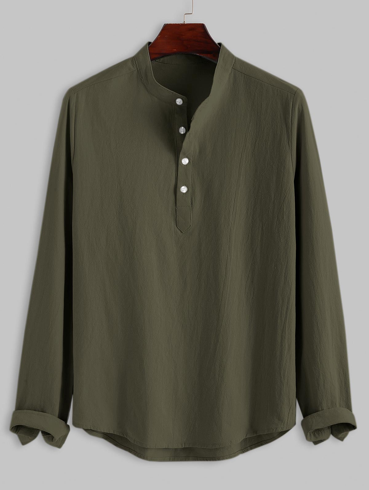 Mens Cotton and Linen Textured Long Sleeves Henley Shirt