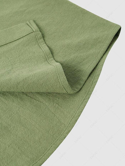 Cotton and Linen Textured Flap Pocket Design Short Sleeves Shirt