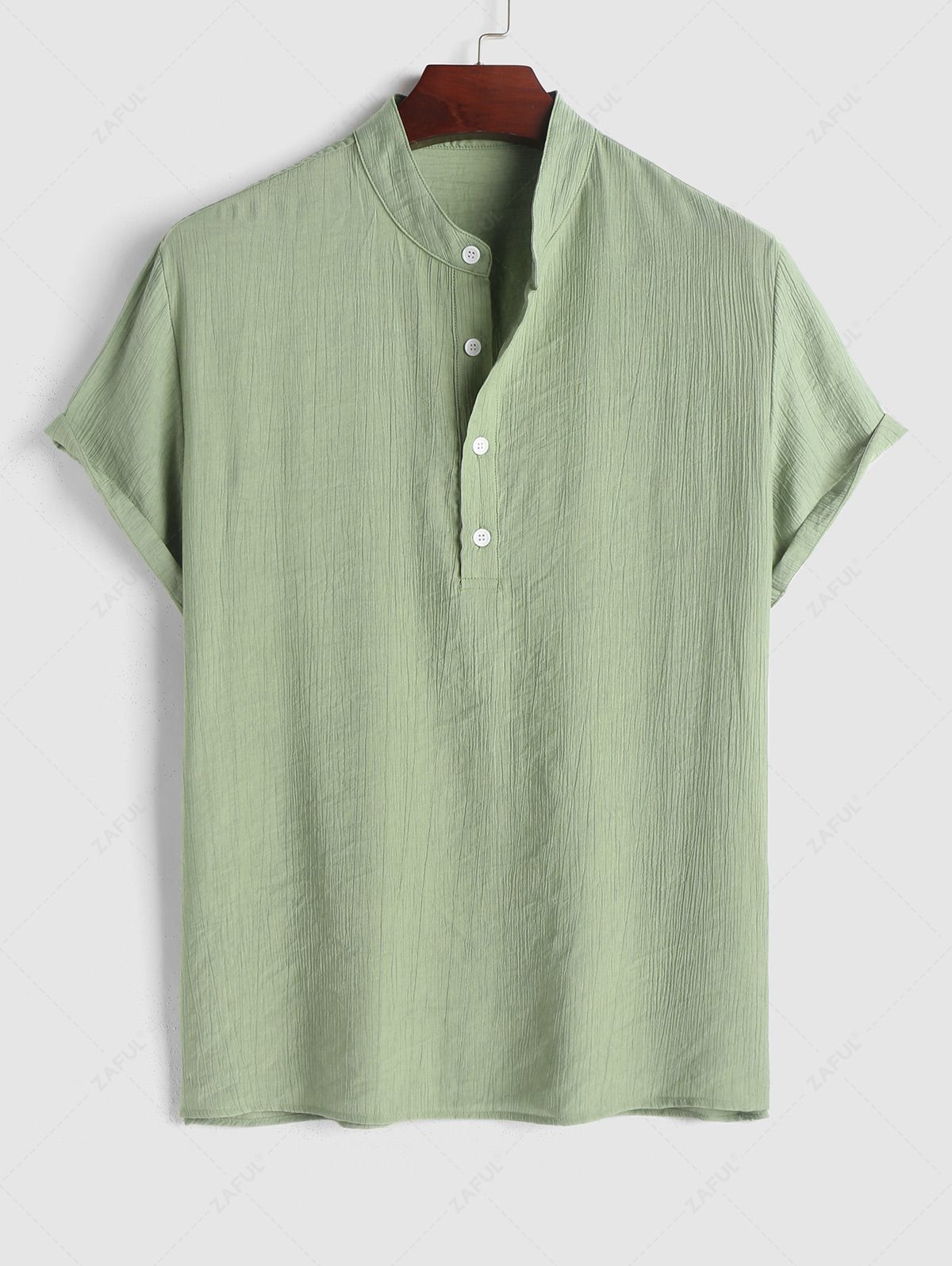 Cotton and Linen Textured Pullover Short Sleeves Shirt