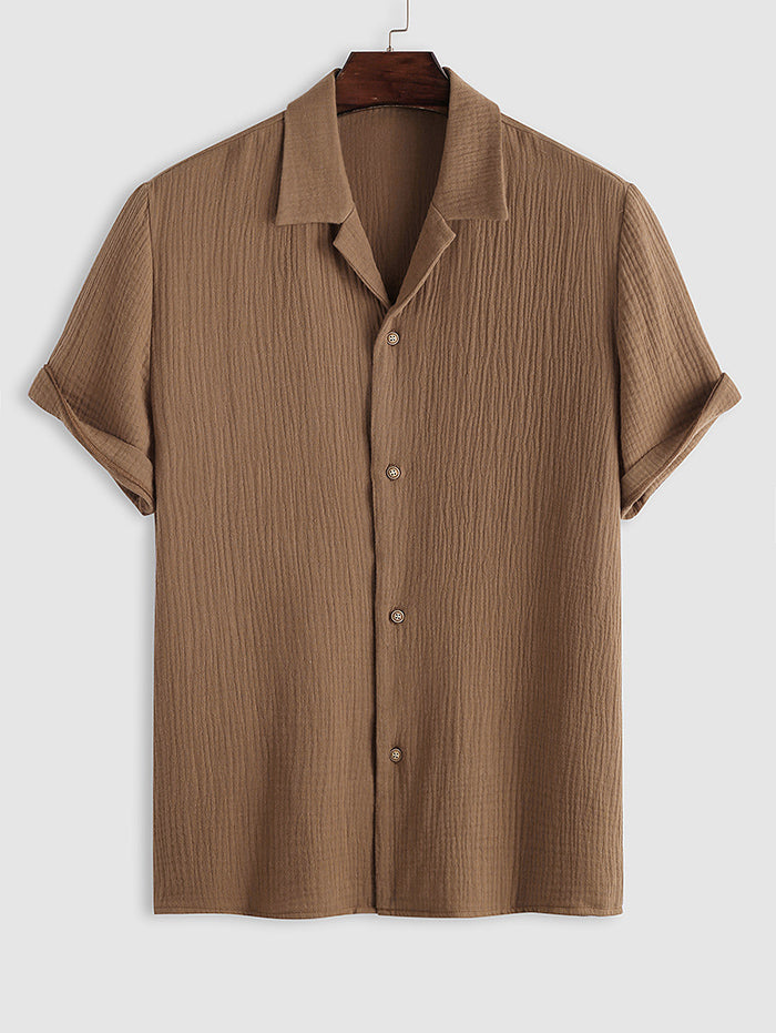 Mens Cotton and Linen Textured Wrinkle Shirt