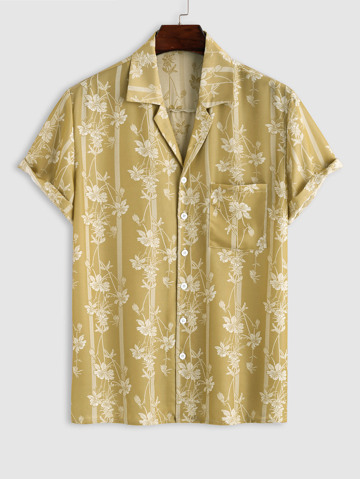 Mens Flowers Jacquard Short Sleeves Shirt