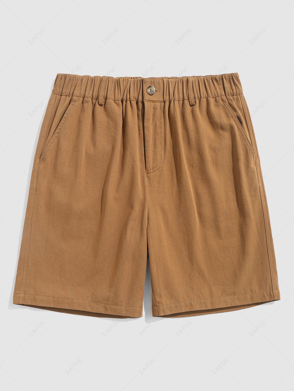 Solid Color Pockets Elastic Waist Basic Chino Shorts