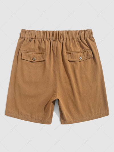 Solid Color Pockets Elastic Waist Basic Chino Shorts