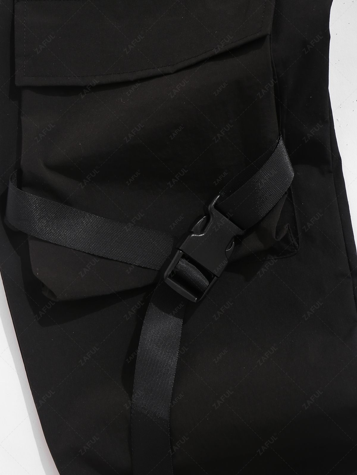 Buckle Strap Multi-pocket Solid Color Cargo Pants