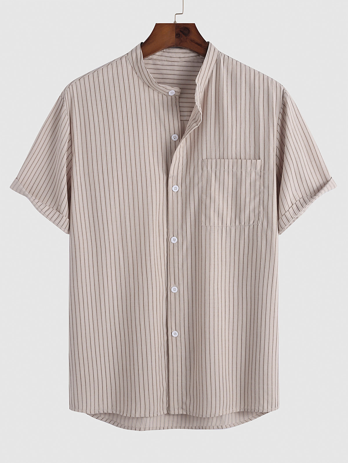 Mens Stand Collar Striped Casual Shirt