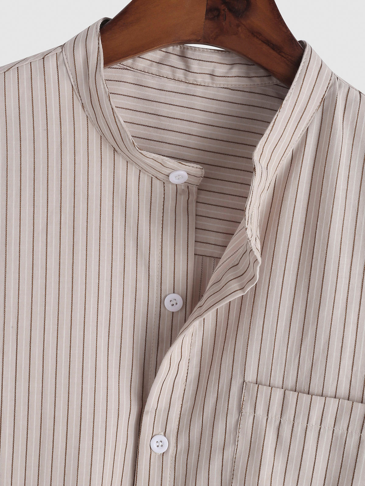 Mens Stand Collar Striped Casual Shirt