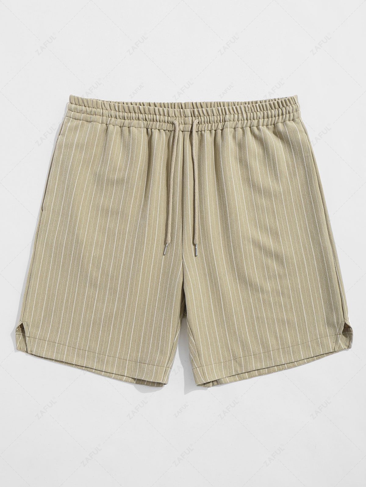 Striped Pattern Notch Side Hem Design Casual Shorts