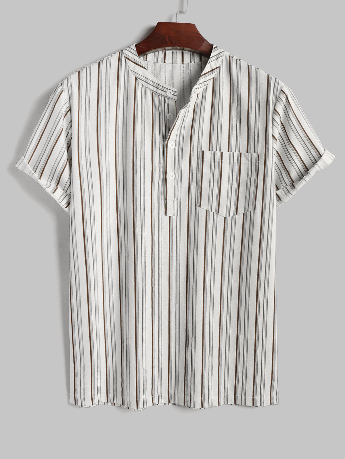 Mens Striped Linen Half Button Pullover Shirt