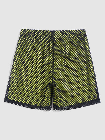 Mens Hollow Out Mesh Double-layered Beach Shorts Kosyway