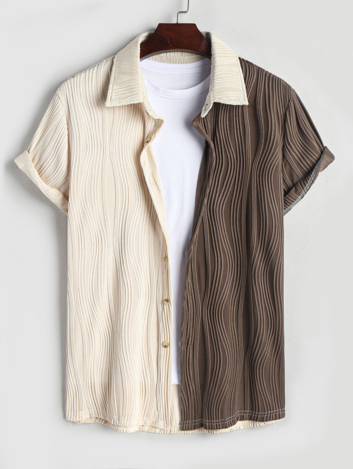 Mens Two Tone Colorblock Textured Shirt