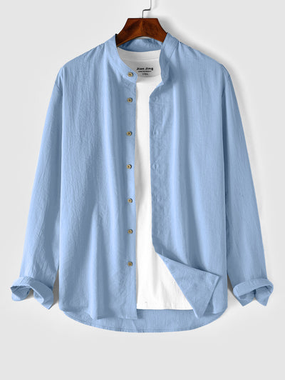 Mens Cotton and Linen Textured Casual Shirt