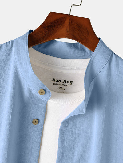 Mens Cotton and Linen Textured Casual Shirt