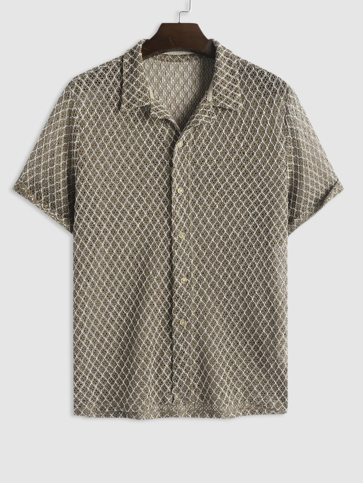 Mens Plaid Openwork Knit Shirt