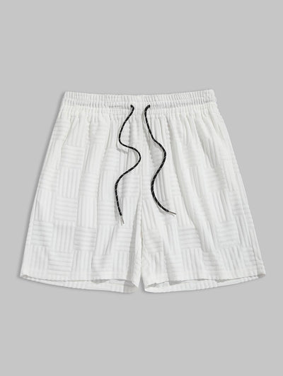 Mens Jacquard Terry Cloth Drawstring Sweat Shorts