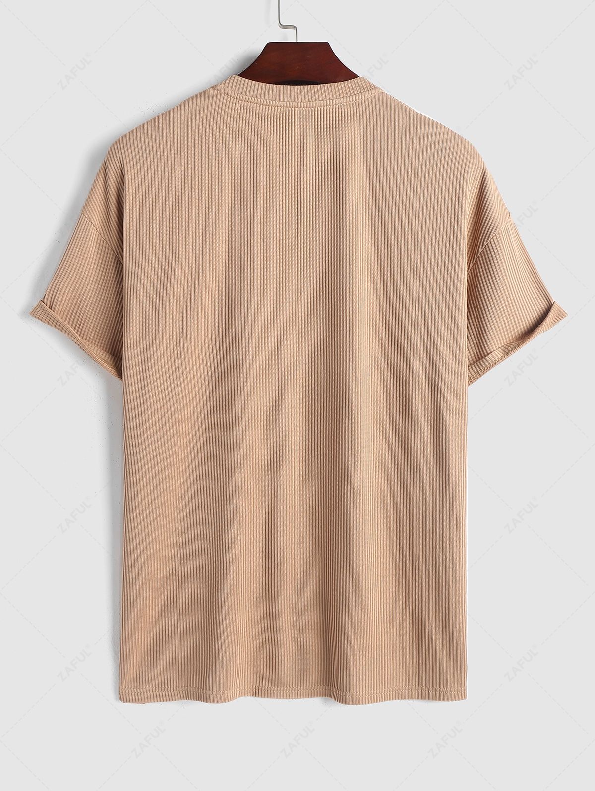 Solid Color Ribbed Textured Short Sleeves T-shirt