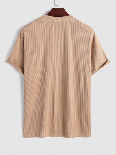 Solid Color Ribbed Textured Short Sleeves T-shirt Kosyway