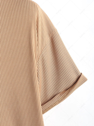 Solid Color Ribbed Textured Short Sleeves T-shirt