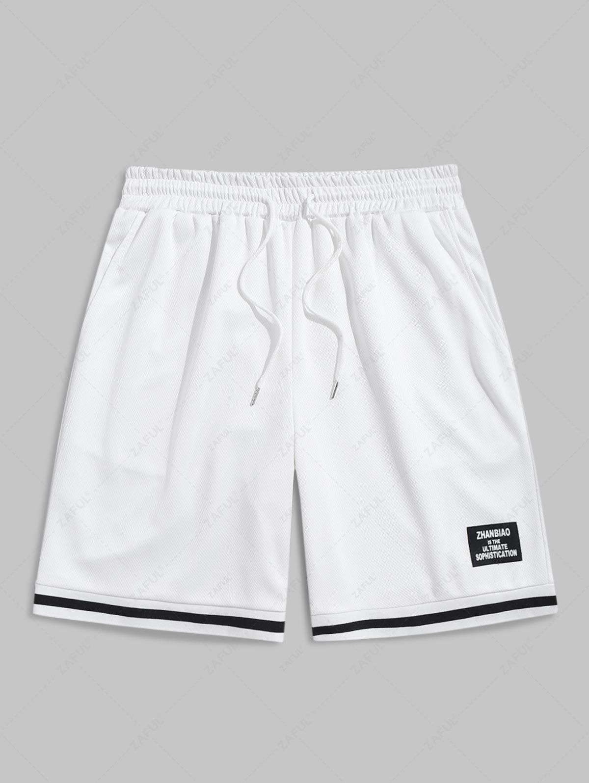 Striped Patched Design Drawstring Pocket Sports Shorts