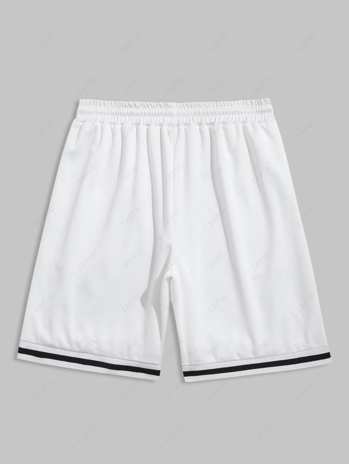 Striped Patched Design Drawstring Pocket Sports Shorts Kosyway