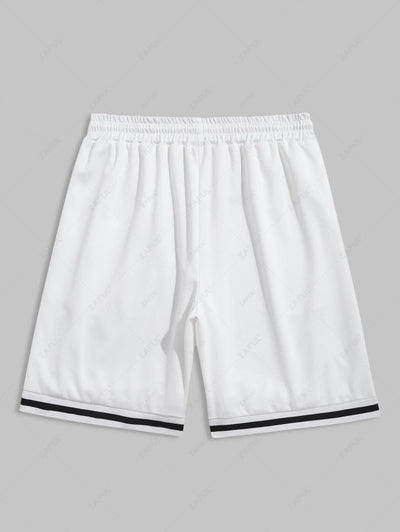 Striped Patched Design Drawstring Pocket Sports Shorts