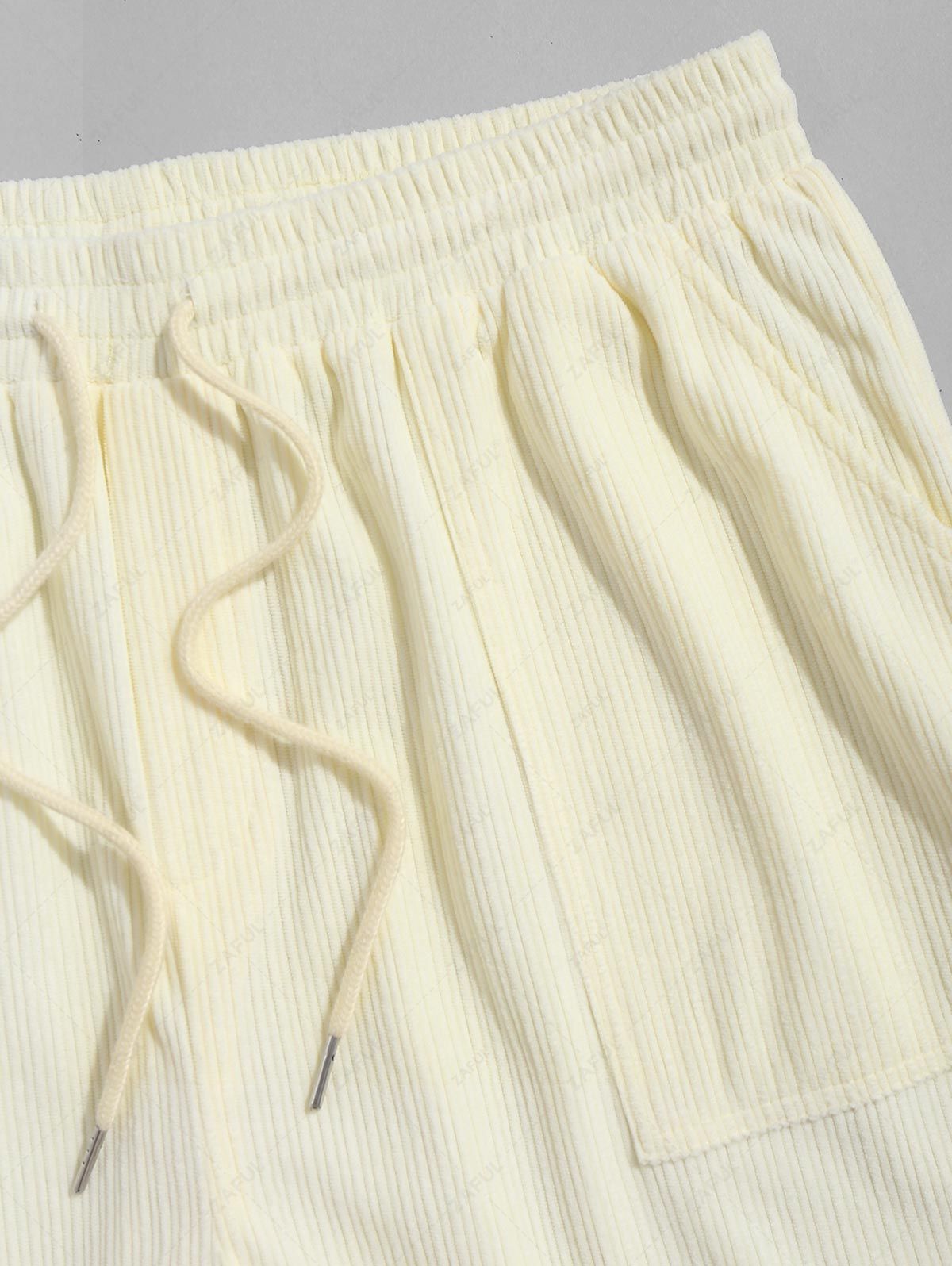 Drawstring Corduroy Woven Tape Patched Jacquard Panel Shorts Kosyway