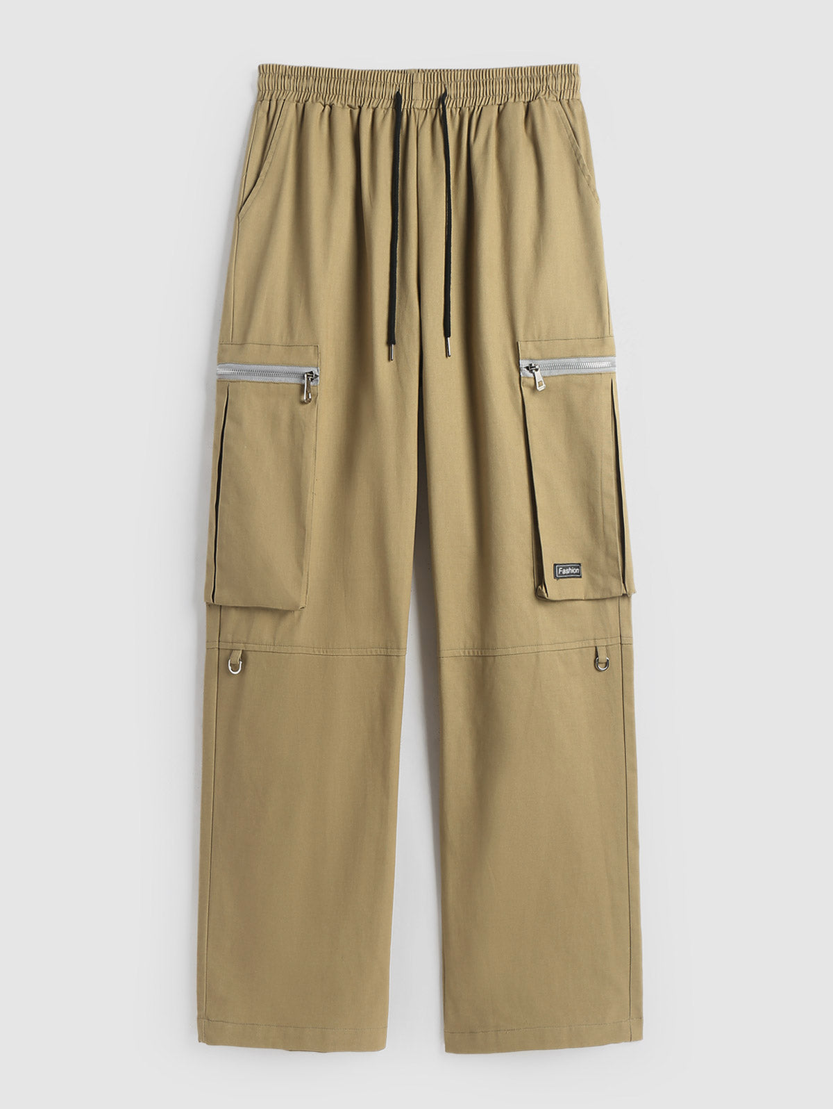 Mens Zip Pocket Wide Leg Drawstring Cargo Pants