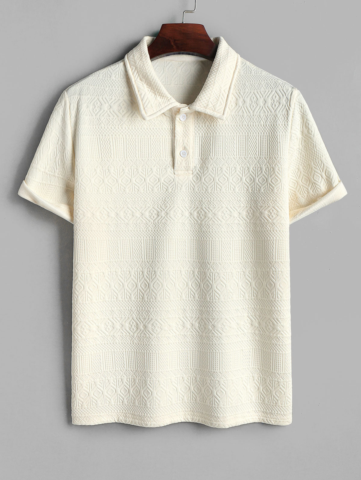 Mens Geometric Jacquard Quarter Button Polo Shirt